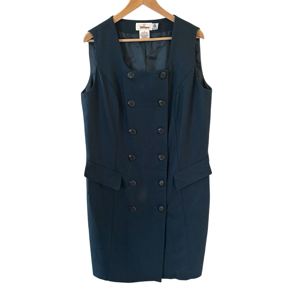 Womens Sleeveless Vest Dress 100% Wool Professional Double Breast Career Size 16